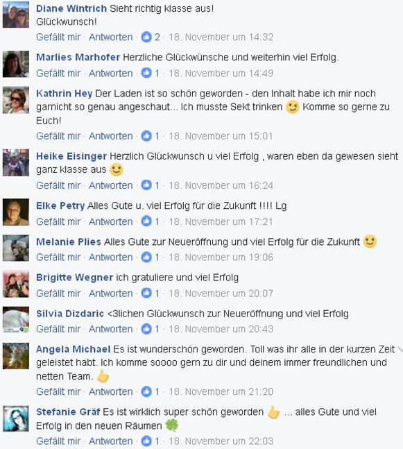 Feedback der kUnden auf Facebook